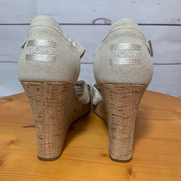 Toms Women US 8.5 Natural Woven Wedge cork Heel - Picture 2 of 11